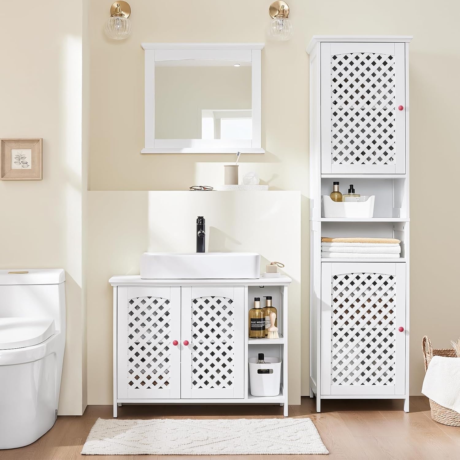 White Under Sink Bathroom Cabinet 2 Door Storage Cupboard with Adjustable Shelf