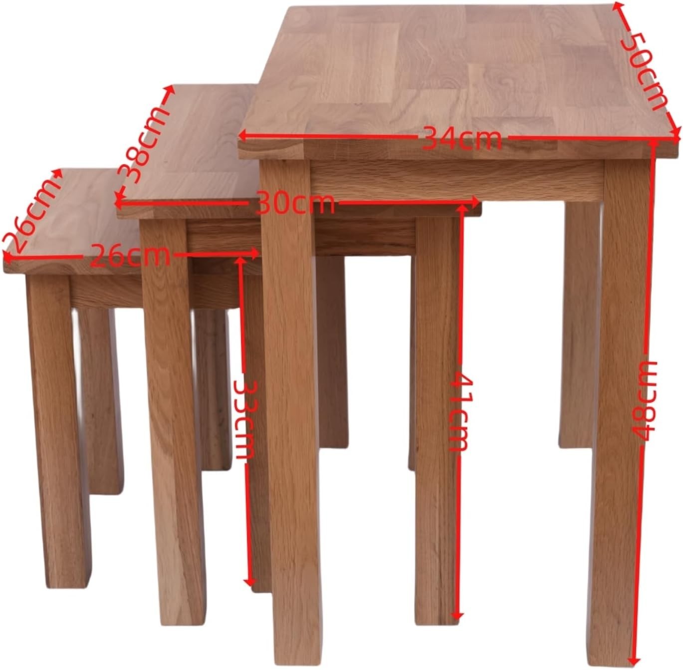 Nesting Coffee Table Set 3 Natural Wood Multi-functional Strong Durable Oak