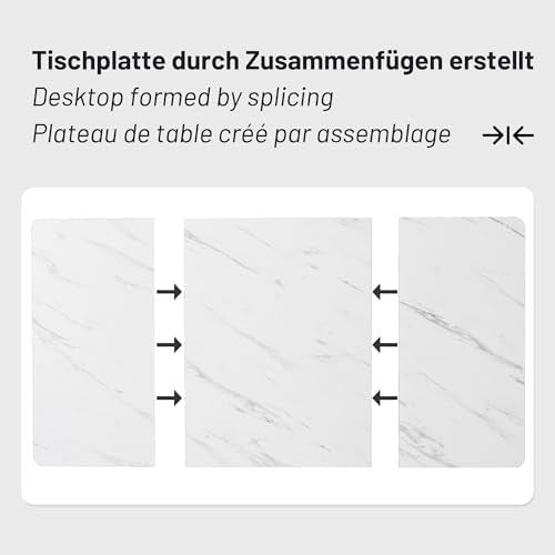 Rectangular Marble Pattern Dining Table 140x80cm White Desktop Black Legs