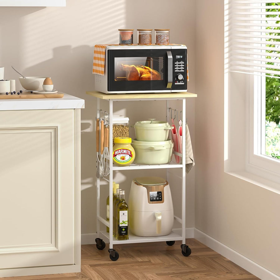 Rolling Microwave Cart 3 Tier Kitchen Storage Trolley Adjustable Wheels