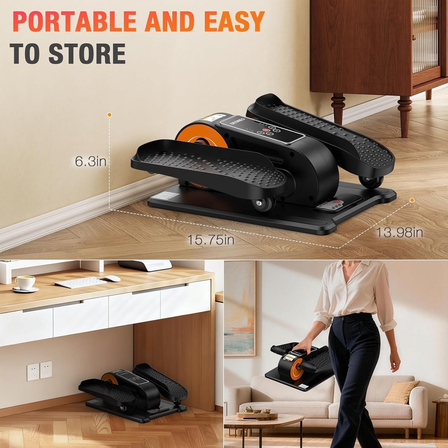 Under Desk Elliptical Machine Electric Seated Pedal Exerciser Quiet Remote