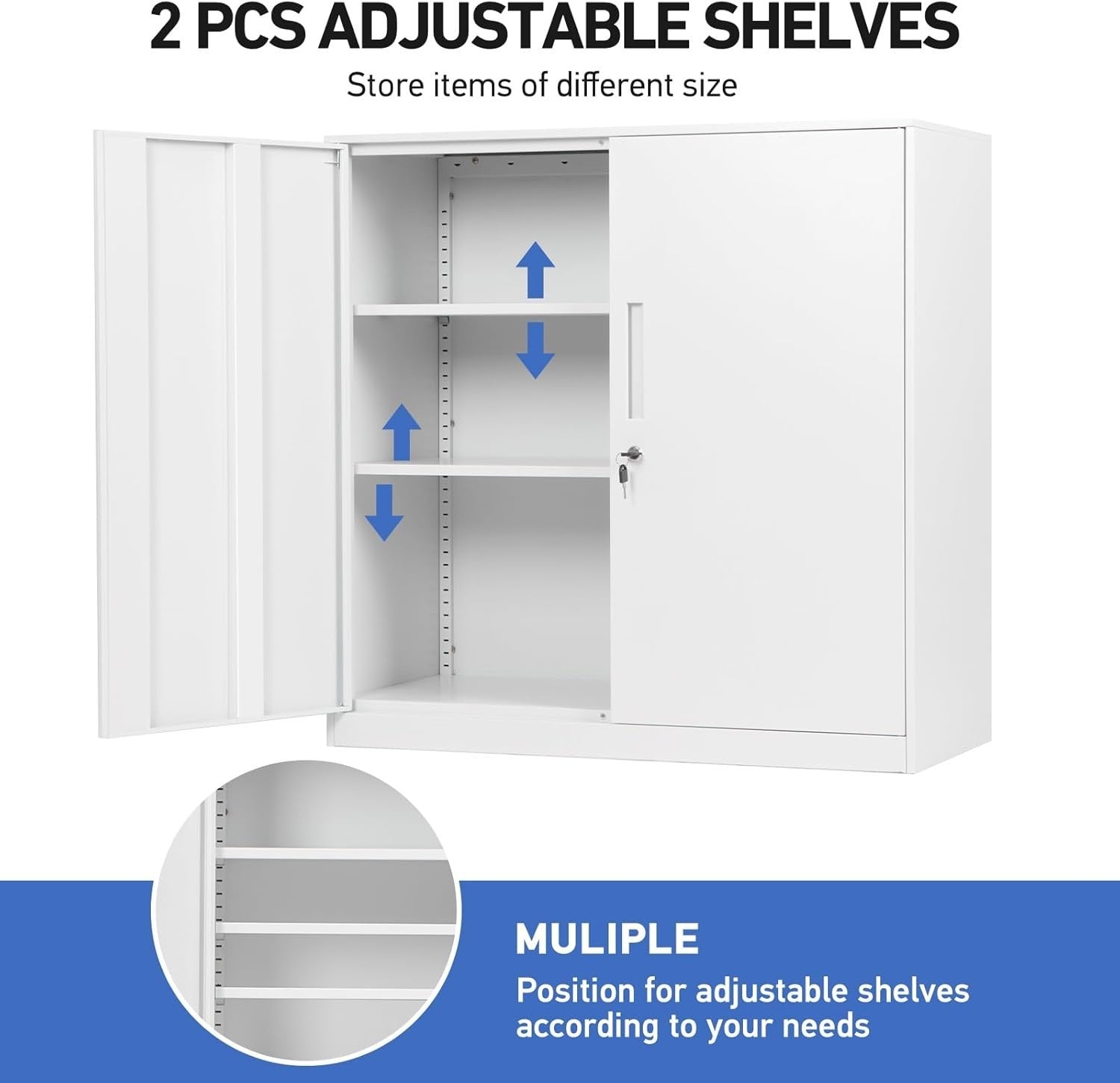 Heavy Duty Steel Locking Storage Cabinet 3 Adjustable Shelves 90x40x90cm