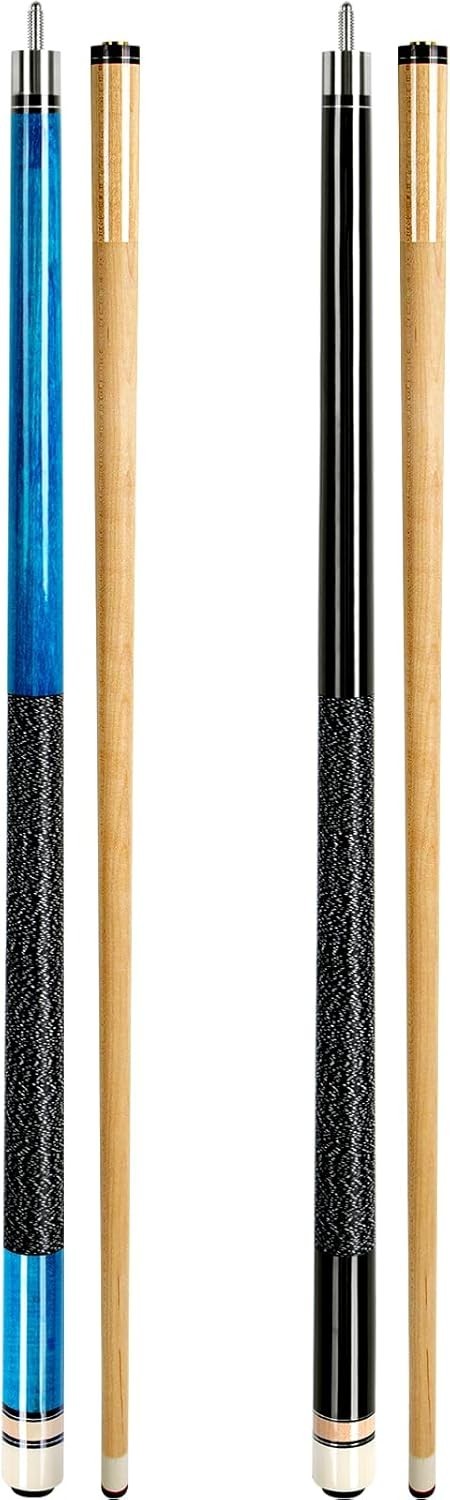 58in Pool Cue Set 2 Sticks 13mm Tip Maple 19oz & 21oz Linen Grip