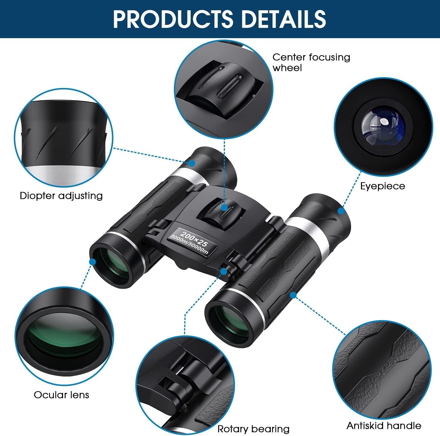 200x25 High Power Compact Pocket Binoculars for Travel Camping Bird Watching