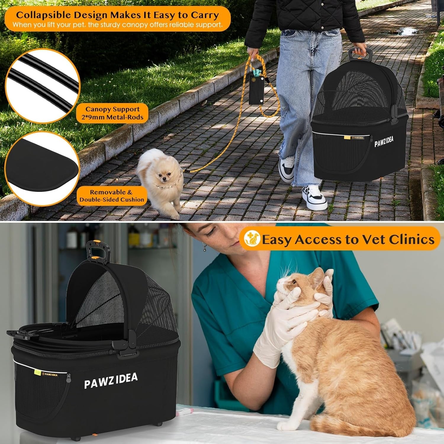 4 in 1 Pet Stroller Dog Cat Pushchair Detachable Carrier Foldable