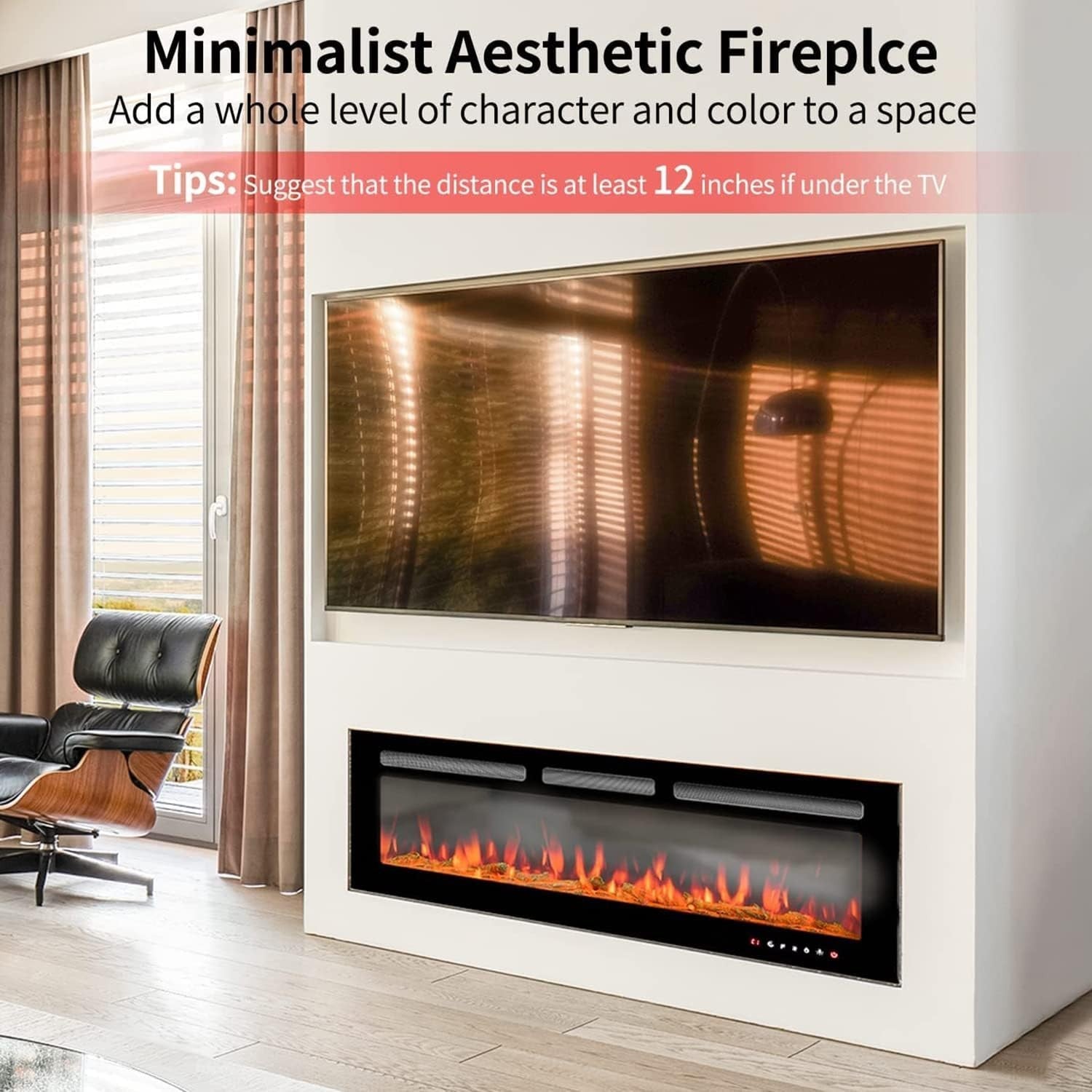Wall Mounted Electric Fireplace 1800W Remote Control Color Flame LED