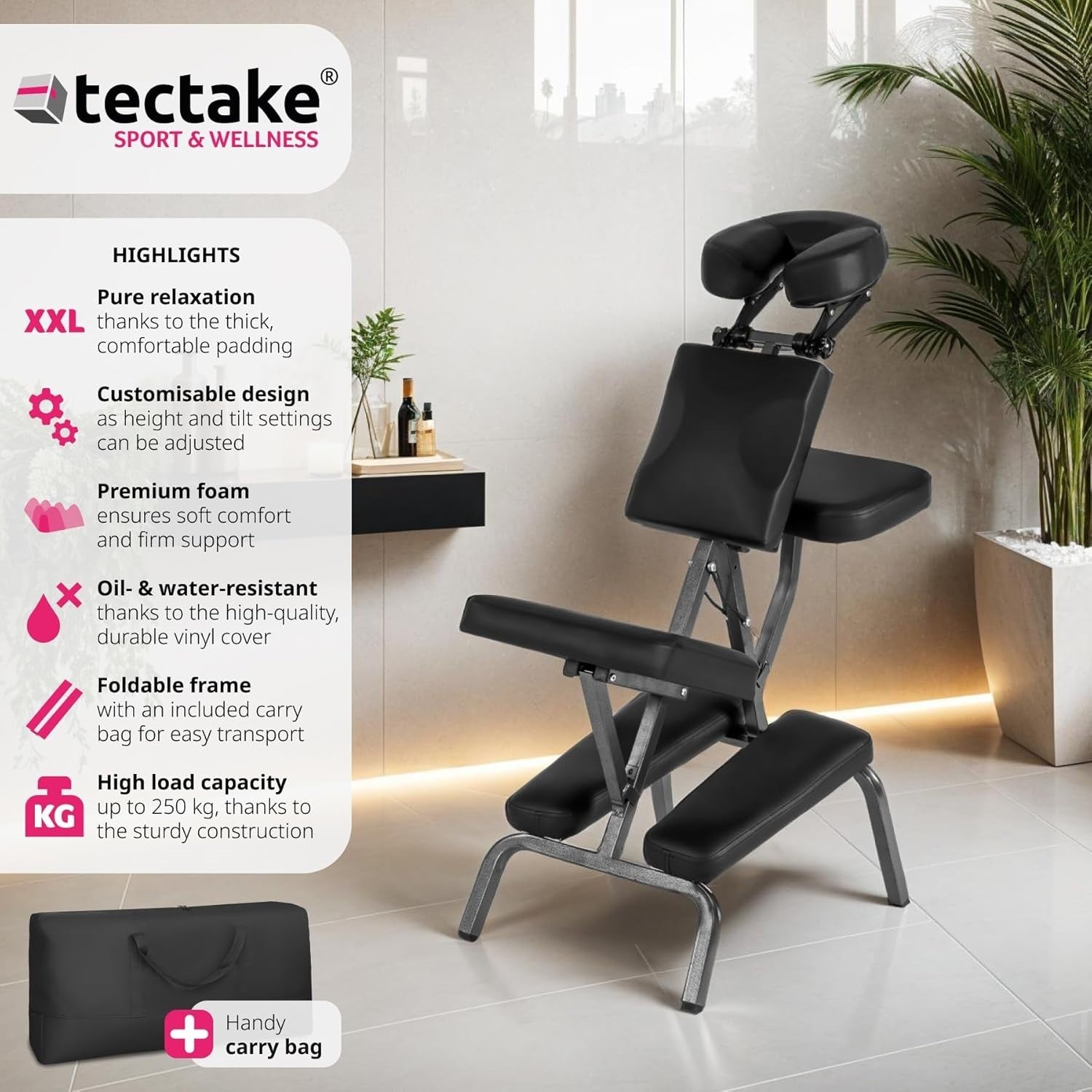 Adjustable Massage Chair Extra Thick Padding Foldable Portable 200kg Black