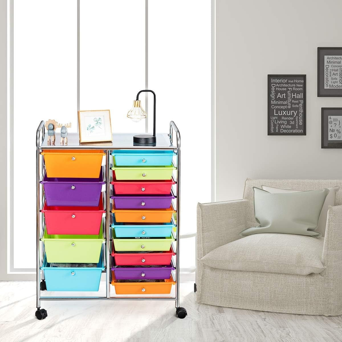 15 Drawer Mobile Storage Cabinet Rolling Craft Salon Organizer Cart