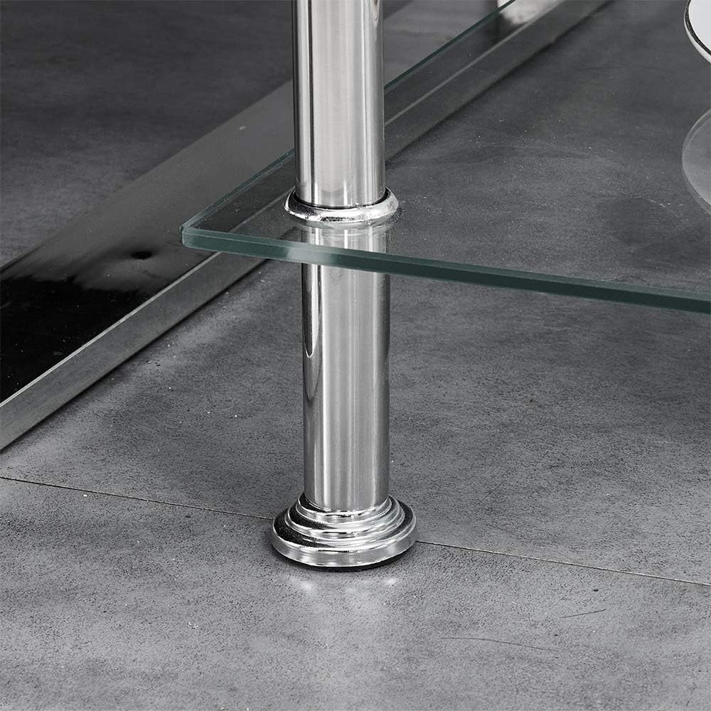 Clear Glass Side Table with Chrome Legs – Modern 2-Tier Small Coffee Table