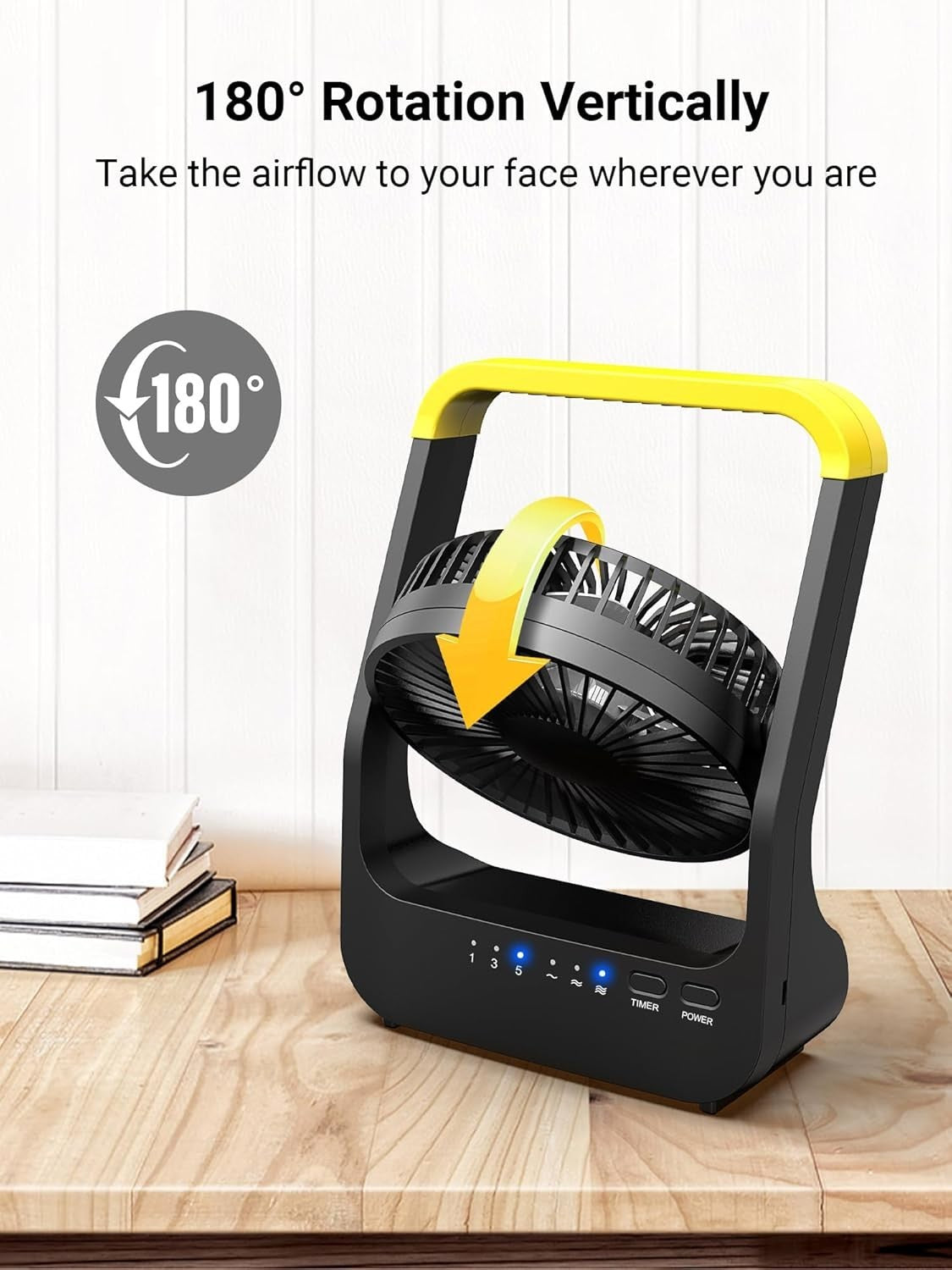 5-Inch Portable Battery Fan – Quiet 3-Speed Desk Cooling w/ Timer & USB Power