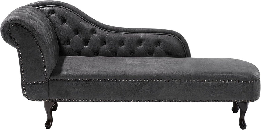 Left Hand Chesterfield Chaise Lounge Faux Suede Black Sofa 169cm Elegant Tufted