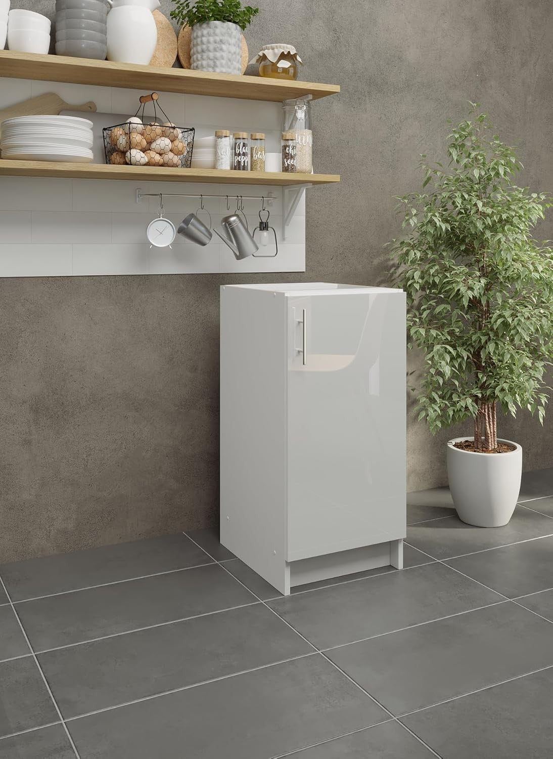 Modern 400mm White Gloss Kitchen Base Cabinet Cupboard Storage Unit