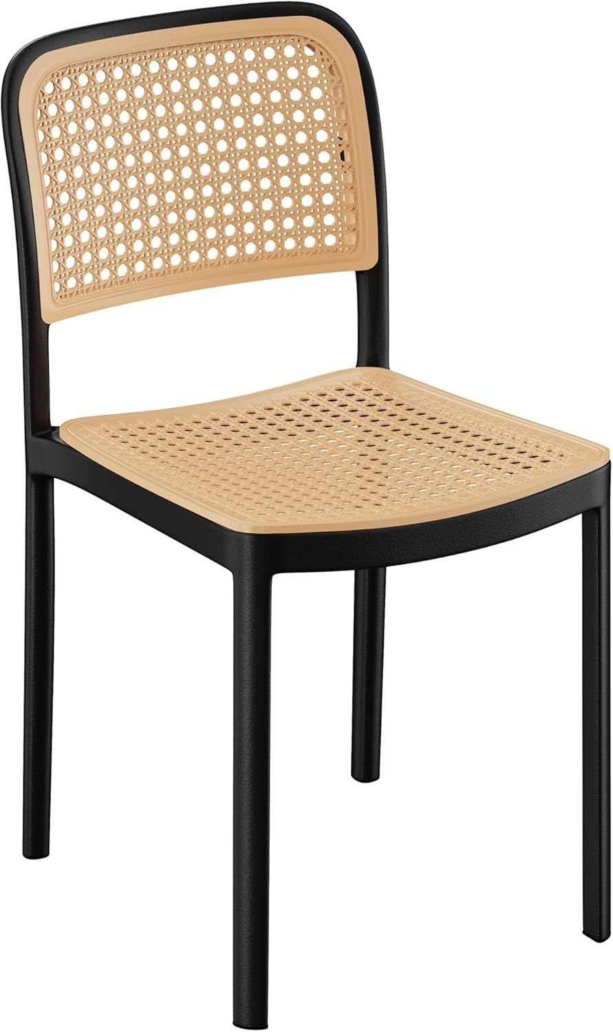 Set of 4 Rattan Effect Dining Chairs Stackable Black Boho