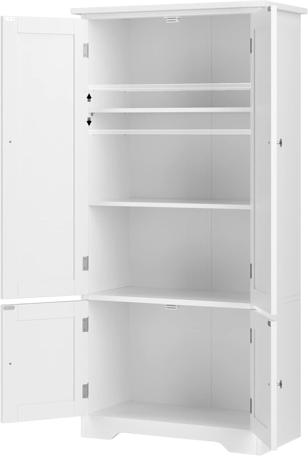 Tall White Kitchen Storage Cabinet 4 Door Cupboard Adjustable Shelves Unit