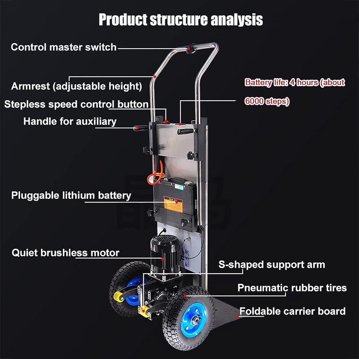 Electric Stair Climber Cart 1200W Motor Folding Sack Truck 400kg Capacity
