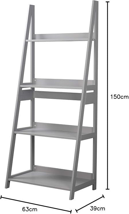 Modern Grey 4-Tier Ladder Shelf Unit – Tall Display Storage Rack for Home
