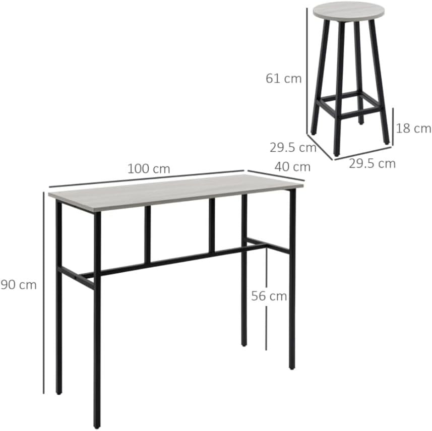 Grey Space-Saving Breakfast Bar Table Set 4 Stools, Rustic Metal Dining Counter