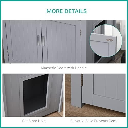 Modern Cat Litter Box Cabinet with Shelves & Hidden Compartment, Grey