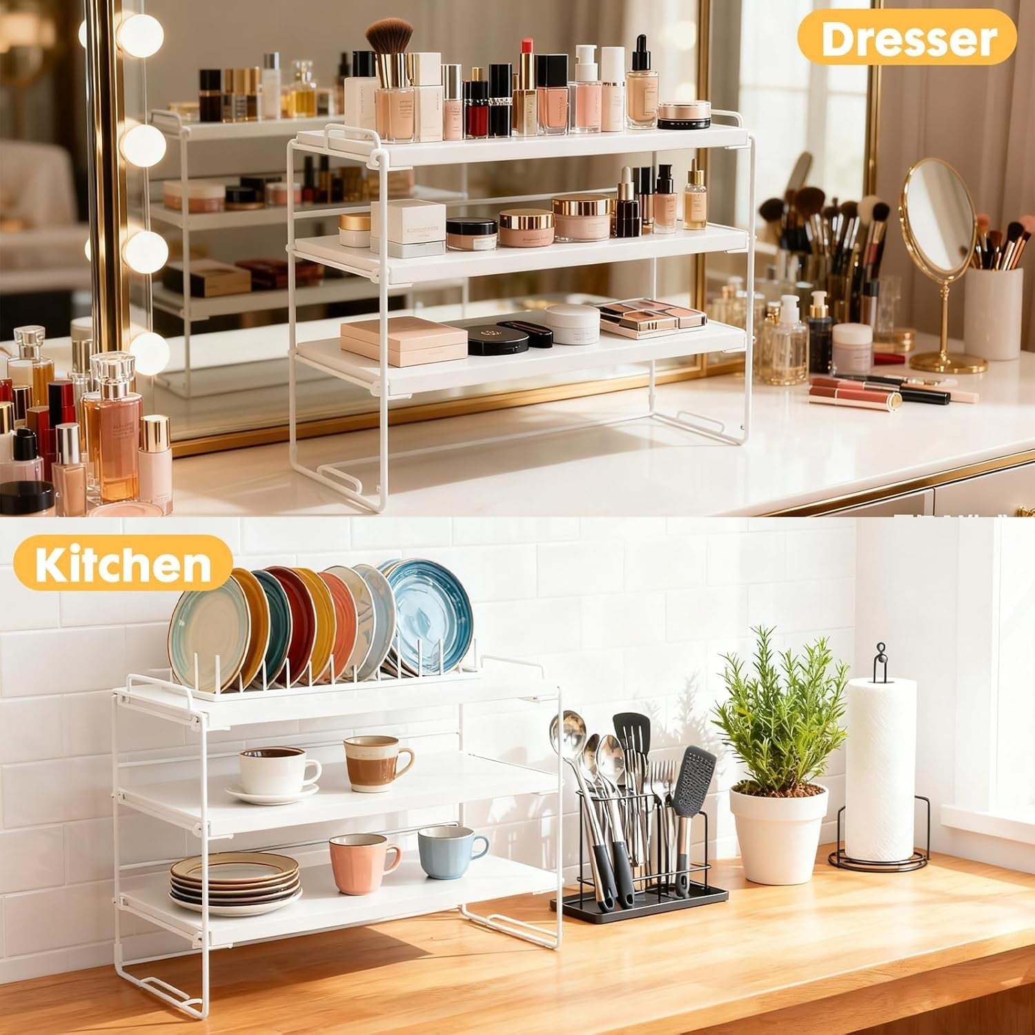 3-Tier Adjustable Desk Shelf Organiser – Desktop Storage Rack