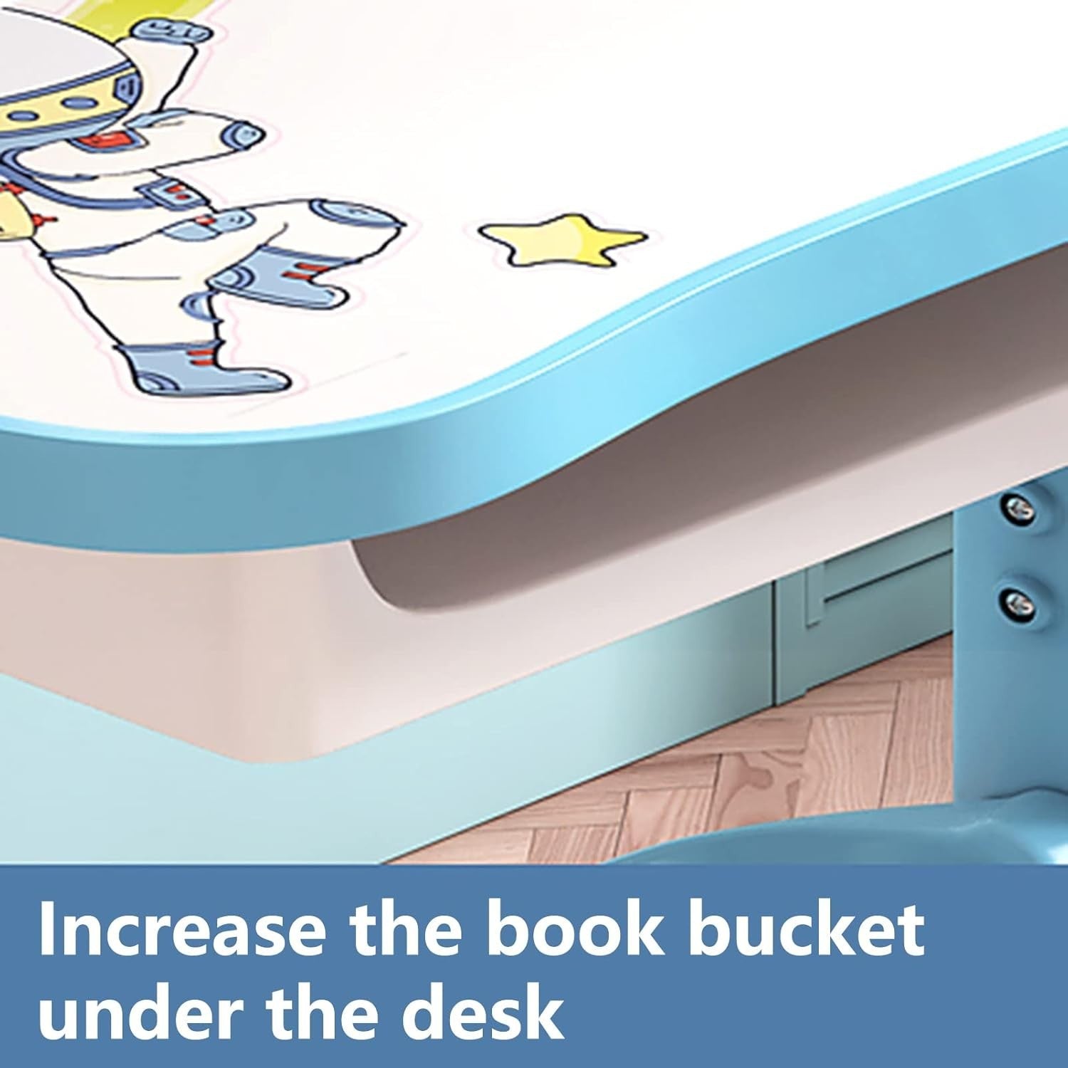 Kids Study Desk Chair Set Adjustable Height Table with Drawer Bookshelf Blue