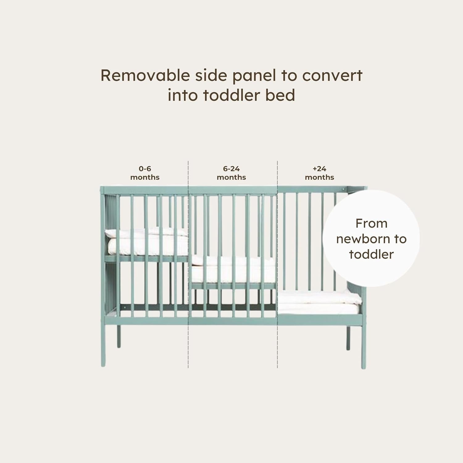 Space Saving Wooden Baby Cot Bed Adjustable Height Toddler Bed Stone Teal