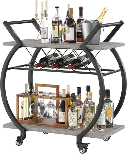 Industrial Drinks Trolley Bar Cart on Wheels Wine Rack Coffee Serving Cart