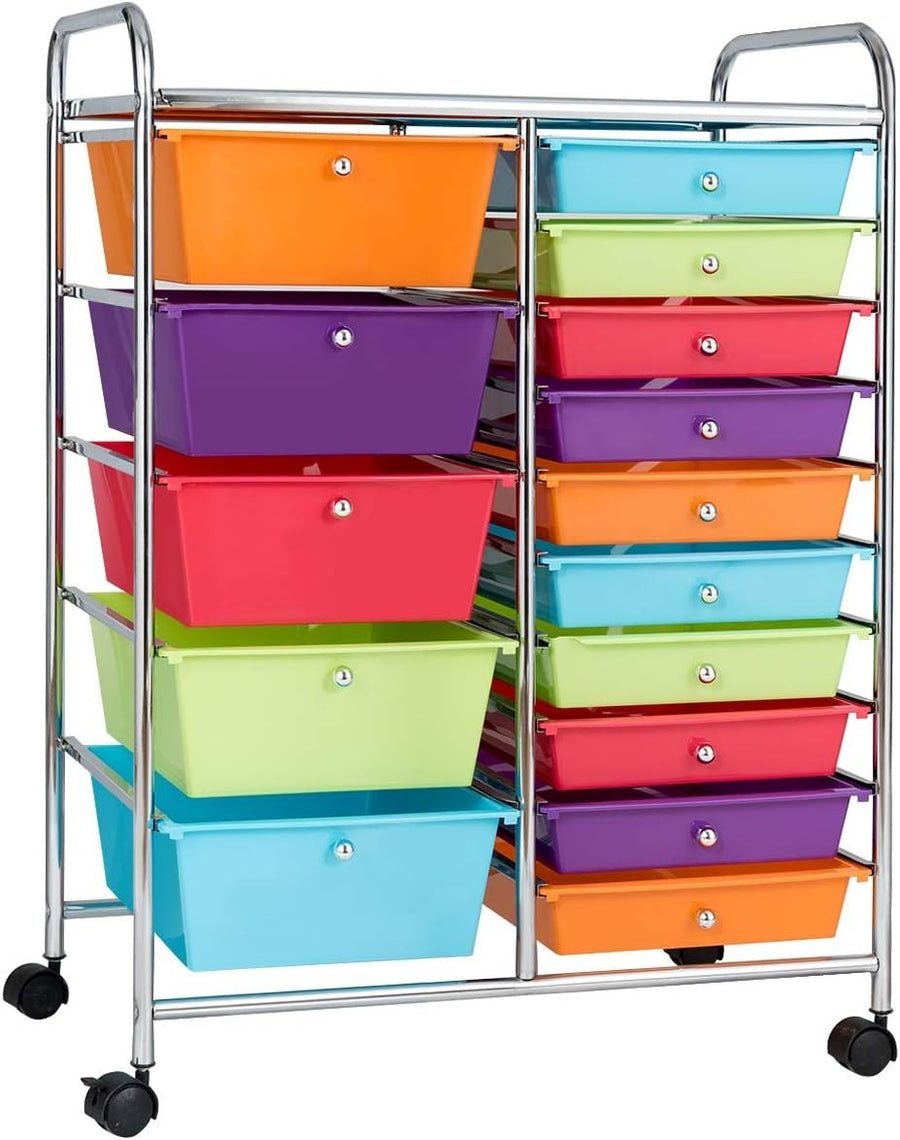 Rainbow 15 Drawer Rolling Storage Cart Craft Beauty Utility Organizer