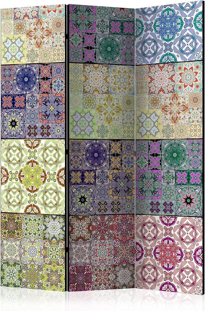 Colourful Patchwork Tile Design 3-Panel Privacy Folding Room Divider 135x172cm