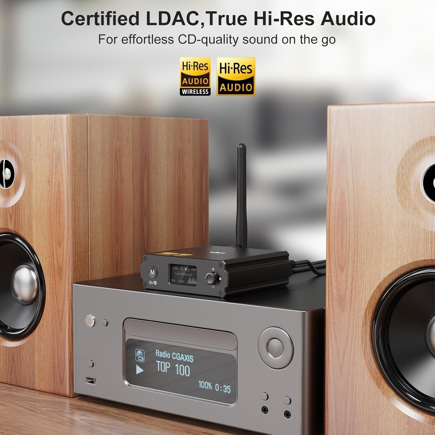 HiFi Bluetooth 5.1 Audio Receiver DAC LDAC aptX HD OLED Display RCA Output