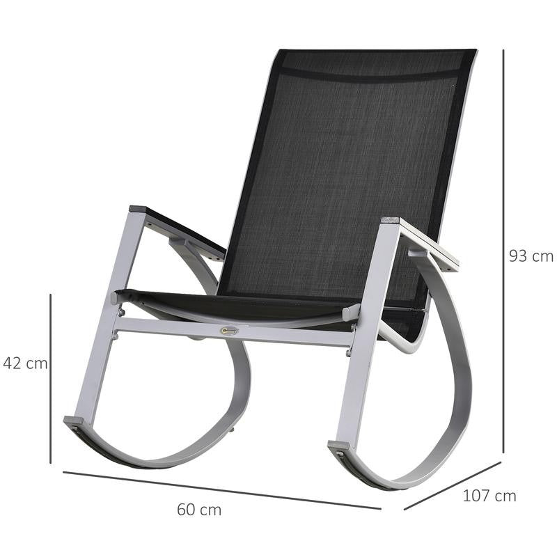 Garden Rocking Recliner Chair High Back Mesh Patio Lounge Seat Black