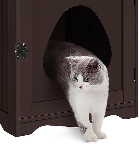 Hidden Cat Litter Box Furniture with Ventilation & Towel Rail, Espresso