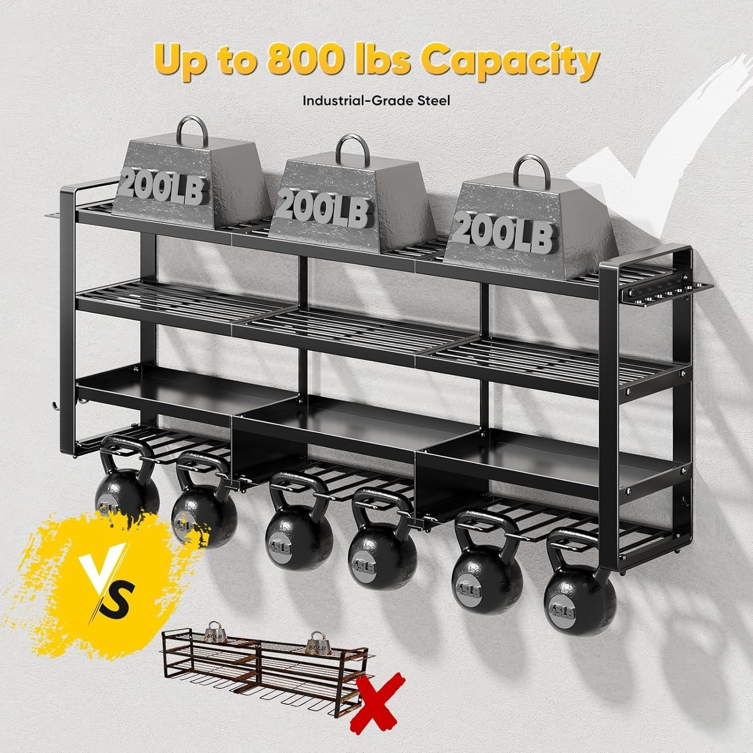 49" Wall-Mount Tool Organizer 4-Tier 12 Drills Holder Black