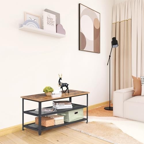 Rustic Brown Industrial Shoe Bench 100cm Storage Rack with Mesh Shelves