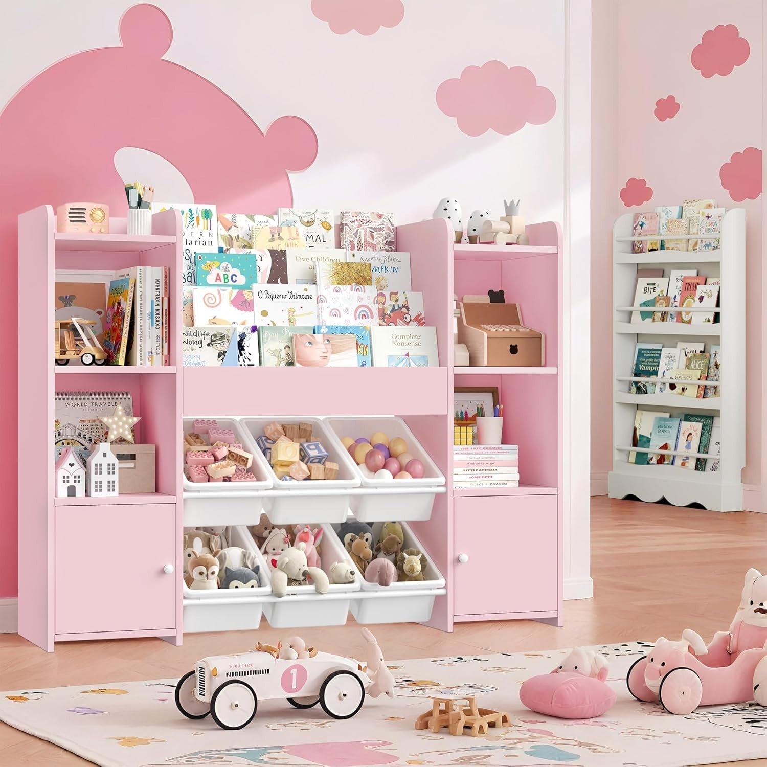 Kids 4-Tier Toy Organizer & Bookshelf with 6 Removable Boxes 119x29.5x94cm