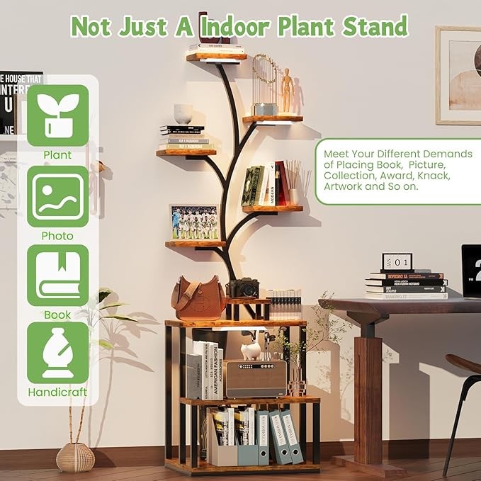 9 Tier Metal Plant Stand with Adjustable Grow Lights Indoor Tall Flower Shelf