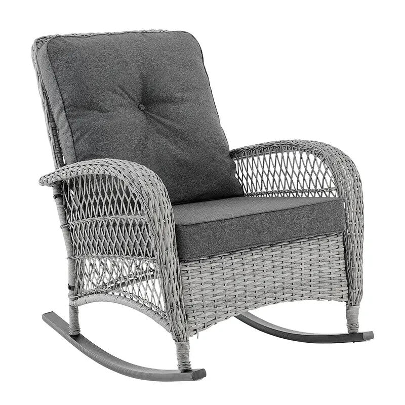 Grey Wicker Garden Rocking Chair with Cushions Indoor Outdoor Patio Seat