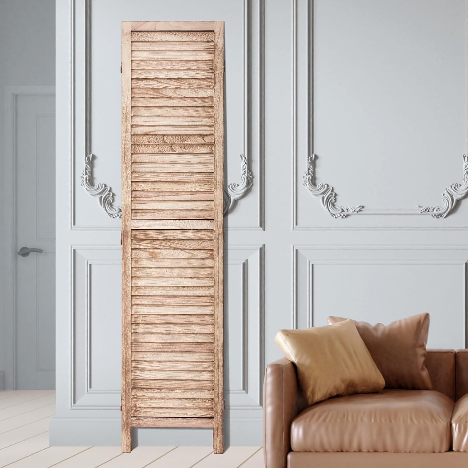 4 Panel Wooden Folding Room Divider Light Natural Privacy Screen 162x170cm