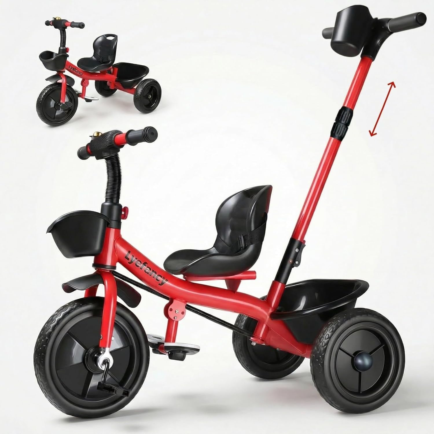 Kids Tricycle 2 In 1 Push Trike Parent Handle Adjustable Seat Red