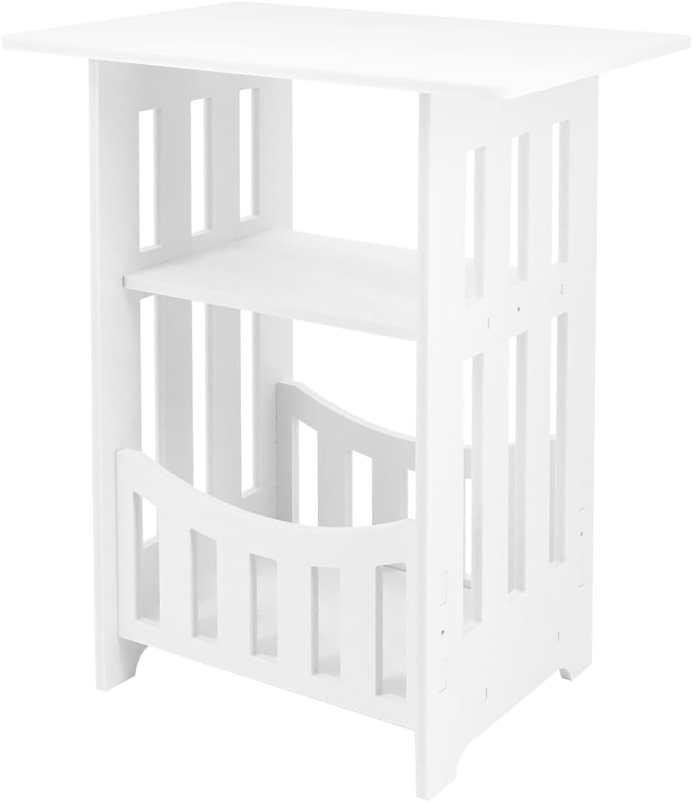 White 2-Tier Side Table | Mini Bedside & Sofa Table w/ Storage Cabinet