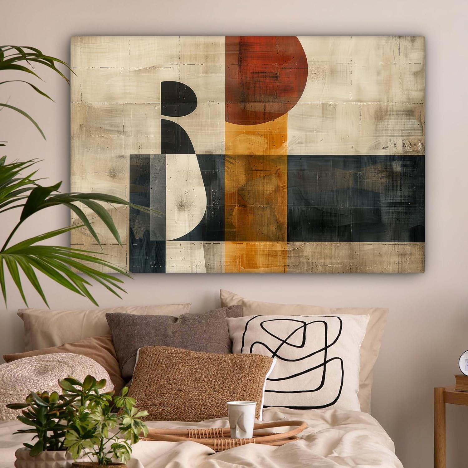 Large Abstract Canvas Wall Art 120x80cm Modern Industrial Beige Wall Decor