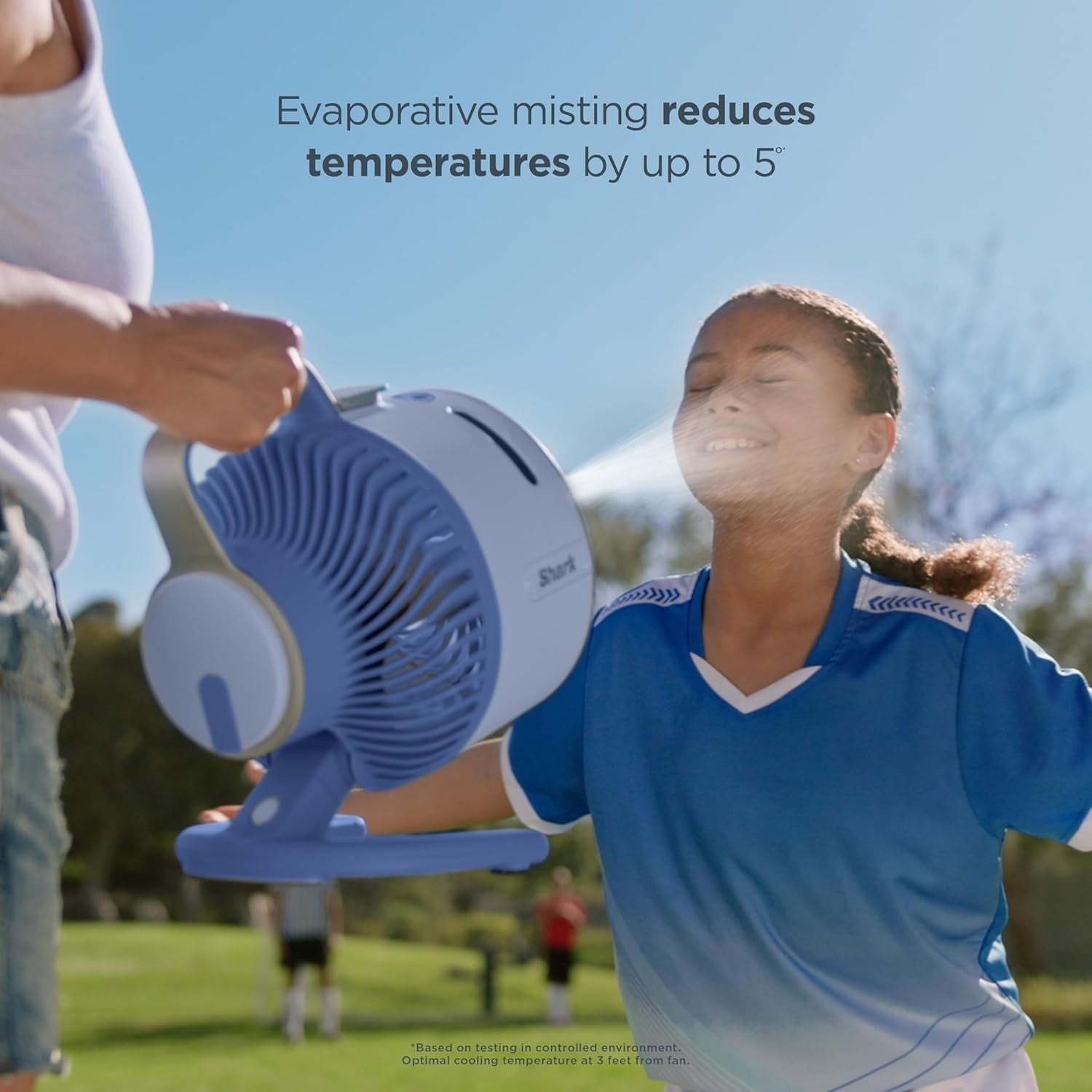 Blue Portable Misting Fan – 5-Speed Rechargeable Table Fan LED & Cooling Spray
