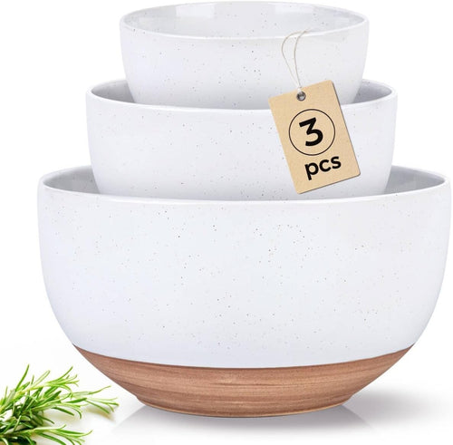 3-Piece White Ceramic Mixing Bowls Set Nesting Microwave & Dishwasher Safe