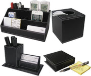 4-Piece PU Leather Desk Organizer Set with Pen, Memo & Tissue Holder