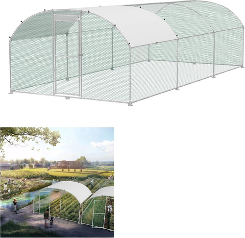 Extra Long Walk In Chicken Run Galvanised Steel Outdoor Enclosure 6x3x1.85m
