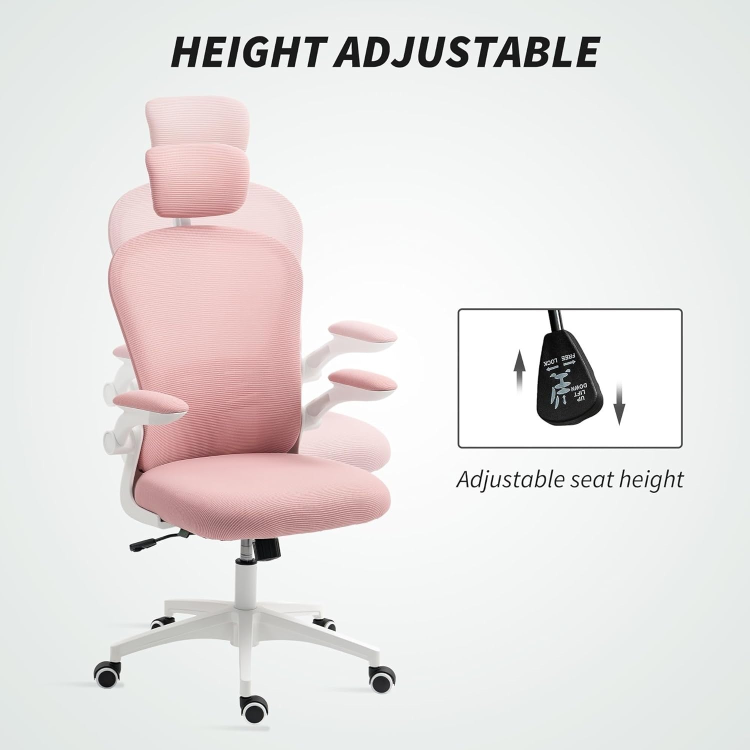 Ergonomic Mesh Office Chair Pink Adjustable Lumbar Headrest Swivel Desk Seat 120