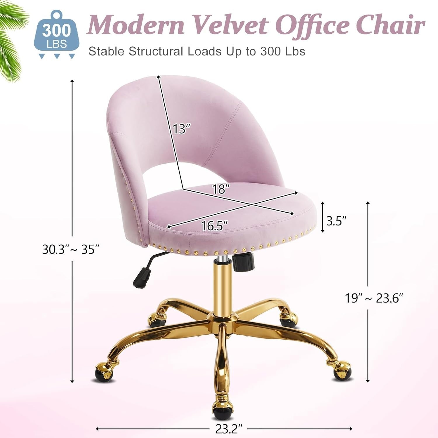 Purple Adjustable Velvet Swivel Desk Chair – Comfy Vanity & Office Seating