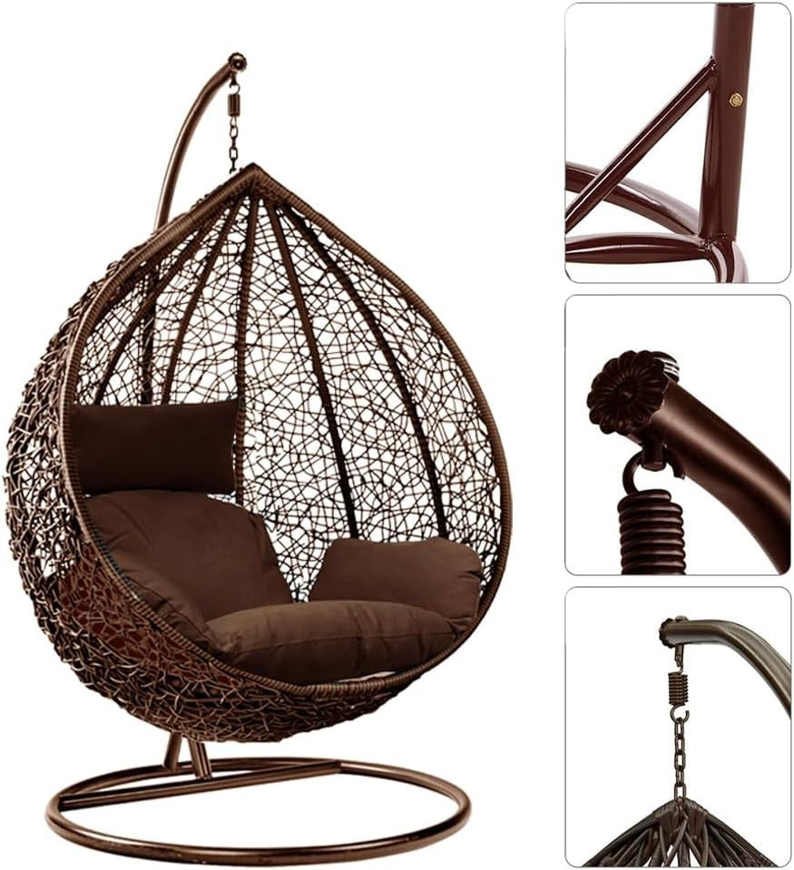 Rattan Swing Egg Chair Indoor Outdoor Hanging Chair with Stand & Cushions Garden