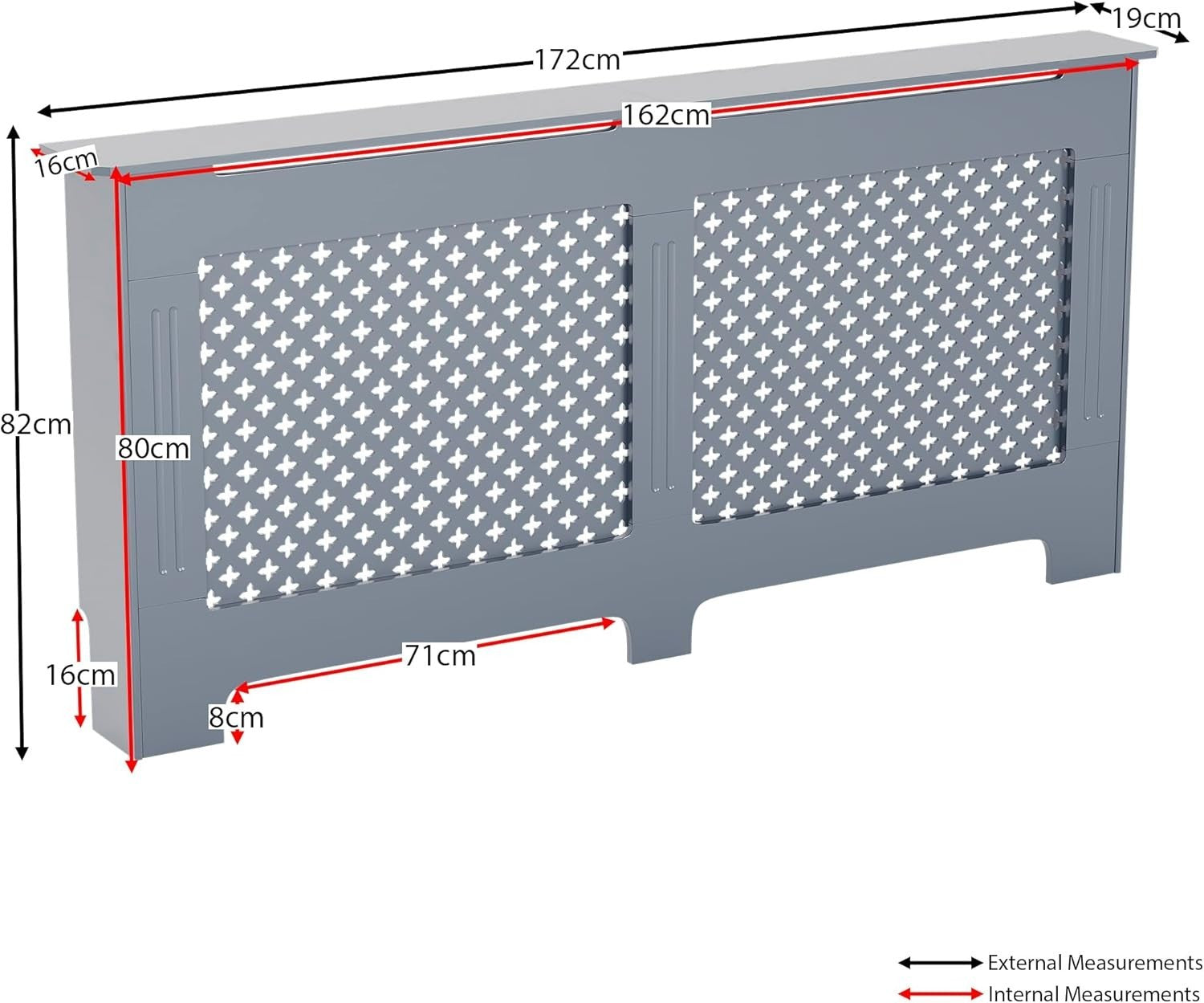 Extra Large Radiator Cover Grey MDF Painted Finish Heat Efficient Modern Design