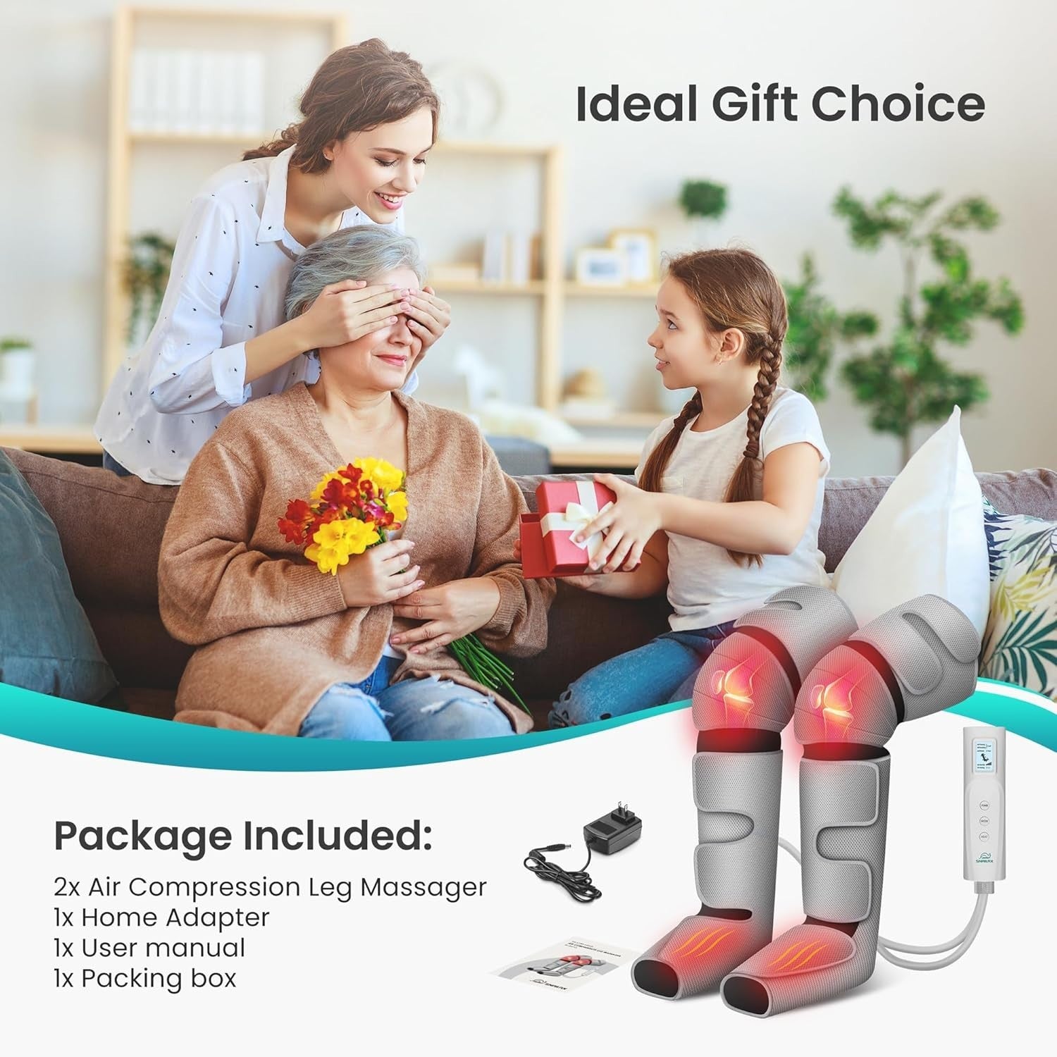 Heat Compression Leg Massager with 3 Modes, Adjustable Calf & Knee Pain Relief