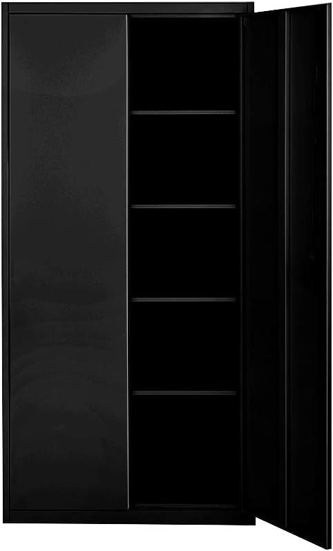 Tall Metal Locking Office Storage Cabinet 5 Tier Black Filing Cupboard 185cm